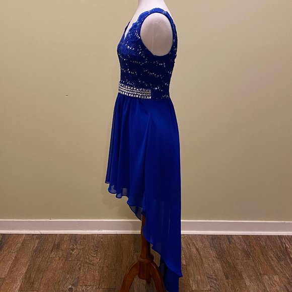 B Smart High Low Dress Blue with Rhinestones - Picture 2 of 4